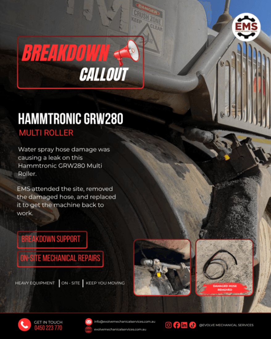 BREAKDOWN CALL OUT - HAMMTRONIC GRW280 MULTI ROLLER — DAMAGED WATER SPRAY HOSE
